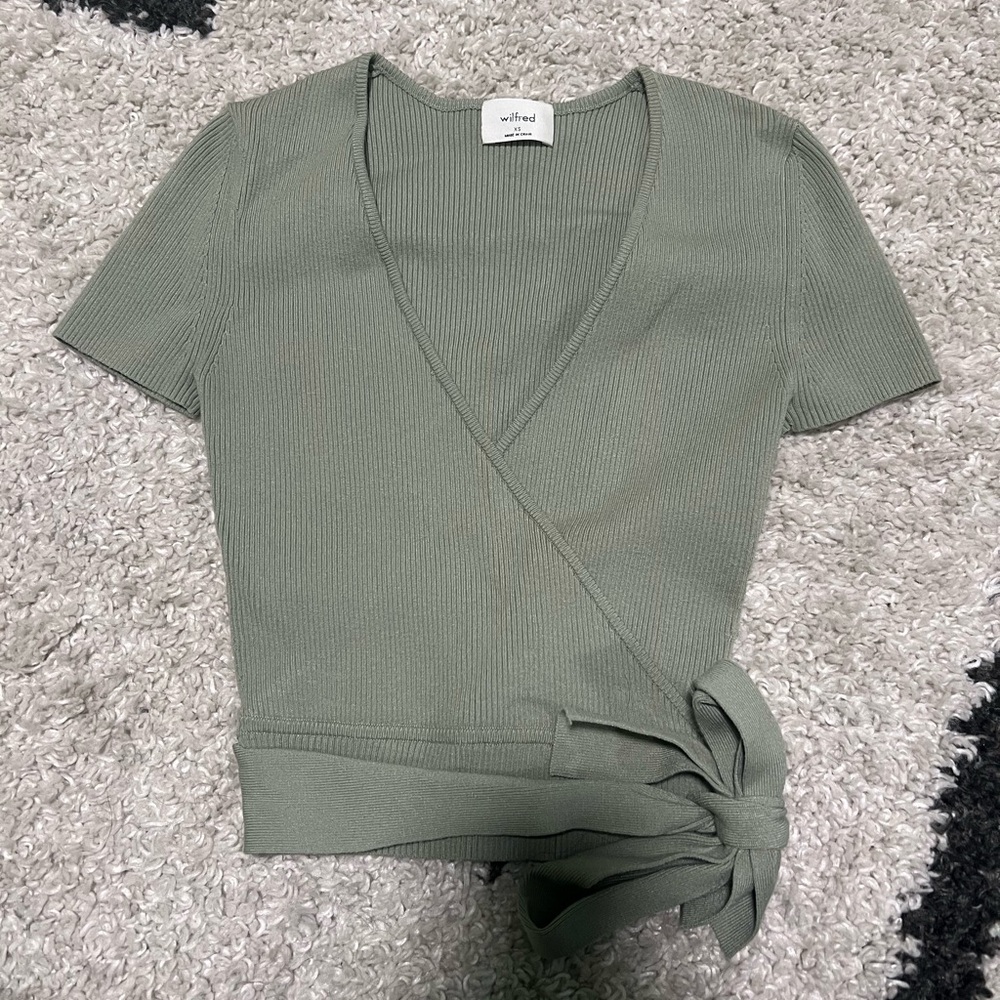 Green Wrap Tie Front Blouse